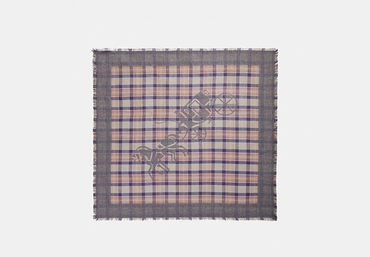 COACH®,HORSE AND CARRIAGE PLAID PRINT OVERSIZED SQUARE SCARF,cotton,Chalk,Front View image number 0