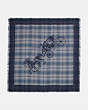 COACH®,HORSE AND CARRIAGE PLAID PRINT OVERSIZED SQUARE SCARF,cotton,Denim,Front View