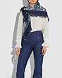 COACH®,HORSE AND CARRIAGE PLAID PRINT OVERSIZED SQUARE SCARF,cotton,Denim,Angle View