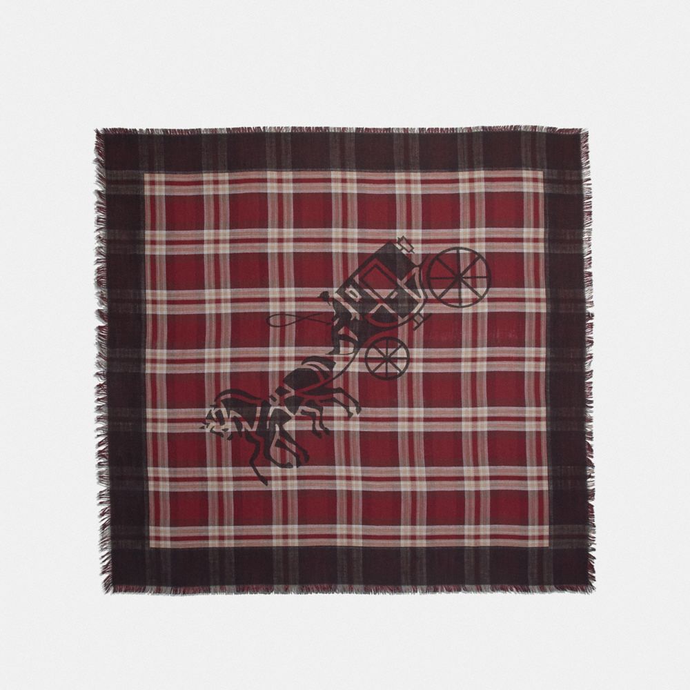 Grande écharpe carrée avec Cheval et Calèche et motif à carreaux