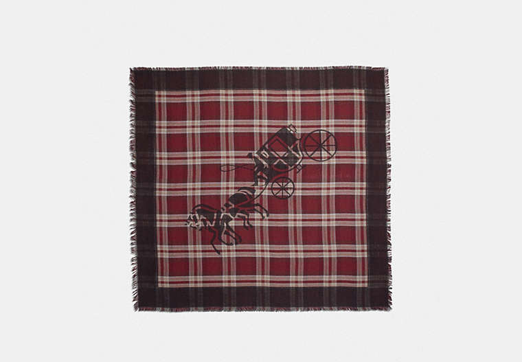 COACH®,HORSE AND CARRIAGE PLAID PRINT OVERSIZED SQUARE SCARF,cotton,Vintage Mauve,Front View image number 0