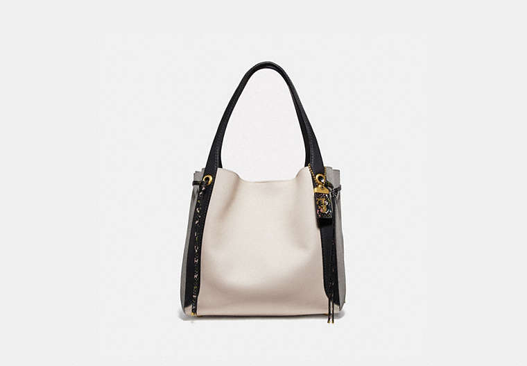 COACH®,HARMONY HOBO IN COLORBLOCK SNAKESKIN,Leather,Medium,Brass/Chalk Multi,Front View