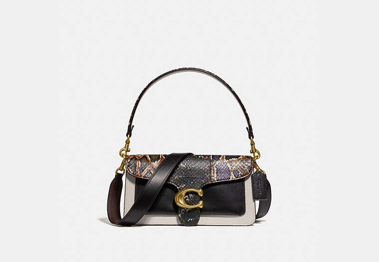 COACH®,TABBY SHOULDER BAG 26 WITH SNAKESKIN DETAIL,Leather,Medium,Brass/Chalk Multi,Front View