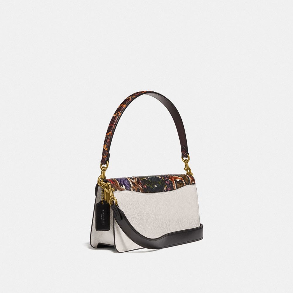 COACH®,TABBY SHOULDER BAG 26 WITH SNAKESKIN DETAIL,Leather,Medium,Brass/Chalk Multi,Angle View
