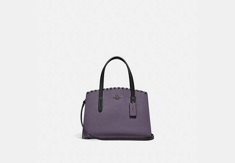 COACH®,CHARLIE CARRYALL 28 WITH SCALLOP RIVETS,Pebble Leather,Medium,Pewter/Dusty Lavender,Front View