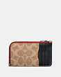 COACH®,L-ZIP CARD CASE WITH SIGNATURE CANVAS BLOCKING AND COACH PATCH,Leather,Tan Signature Multi,Back View