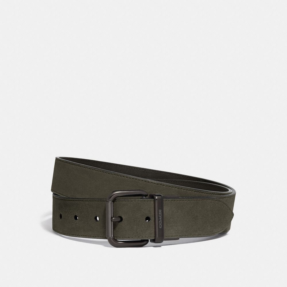 COACH®,HARNESS BUCKLE CUT-TO-SIZE BELT, 38MM,Leather,MOSS,Front View