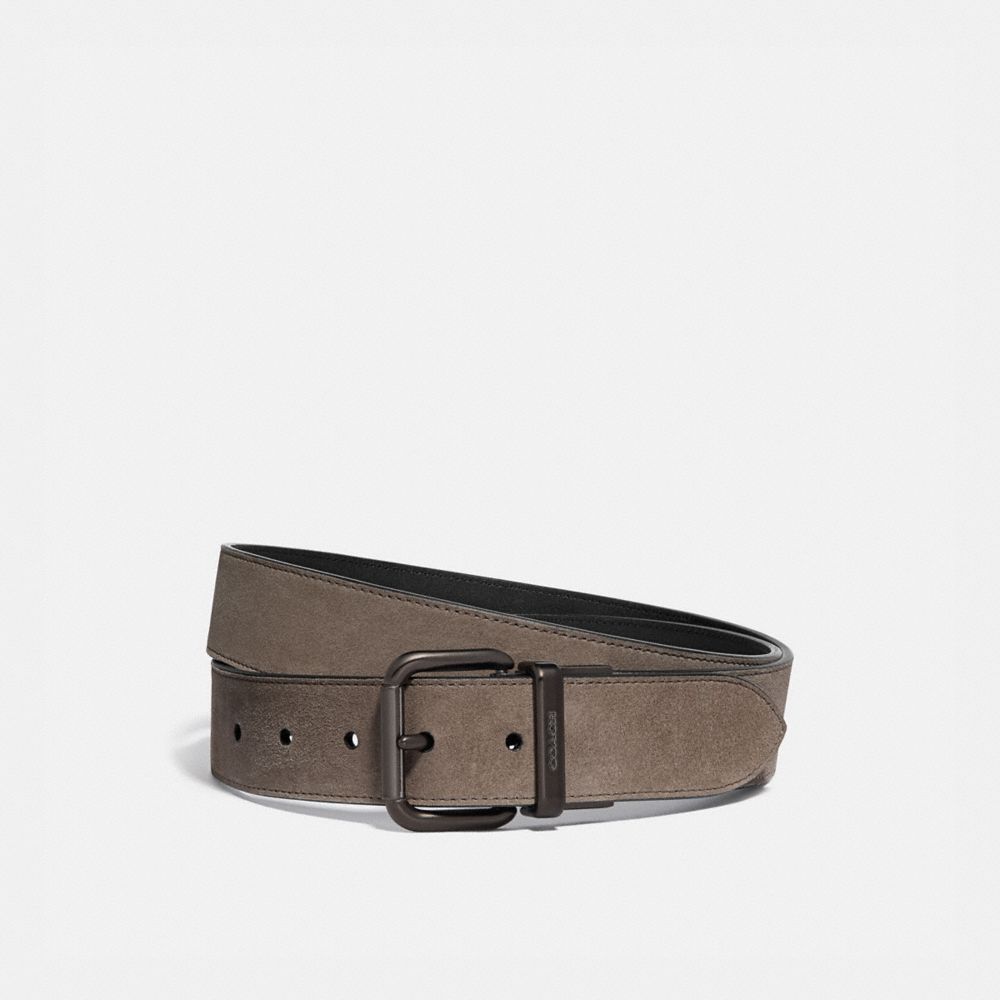 COACH®,HARNESS BUCKLE CUT-TO-SIZE BELT, 38MM,Leather,MUSHROOM,Front View