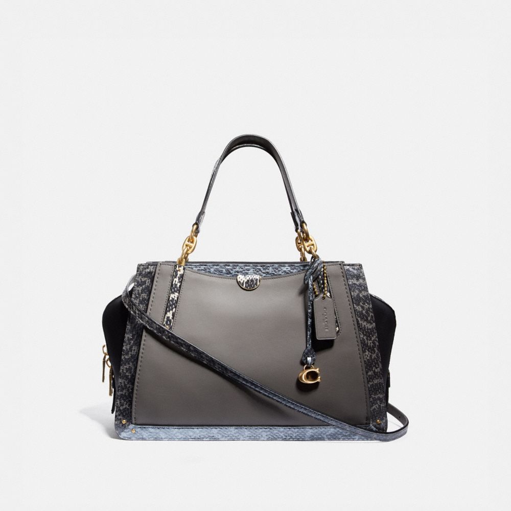 COACH®,DREAMER 36 IN COLORBLOCK WITH SNAKESKIN DETAIL,Leather,Large,Brass/Heather Grey Multi,Front View image number 0