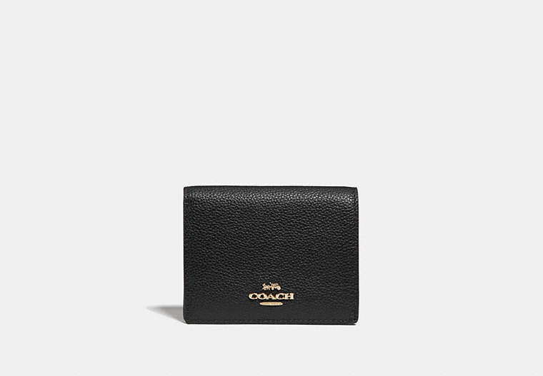 COACH®,SMALL SNAP WALLET,Leather,Gold/Black,Front View