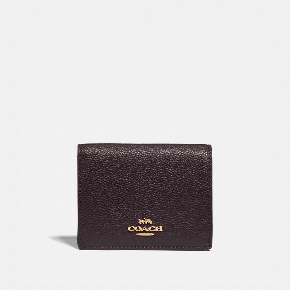 COACH®,SMALL SNAP WALLET,Leather,Gold/Oxblood,Front View image number 0