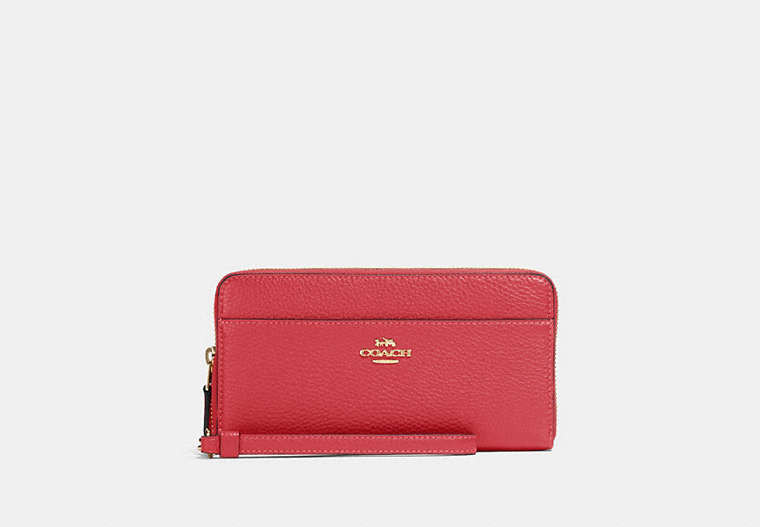 COACH®,ACCORDION ZIP WALLET WITH WRISTLET STRAP,Leather,Mini,Gold/Poppy,Front View