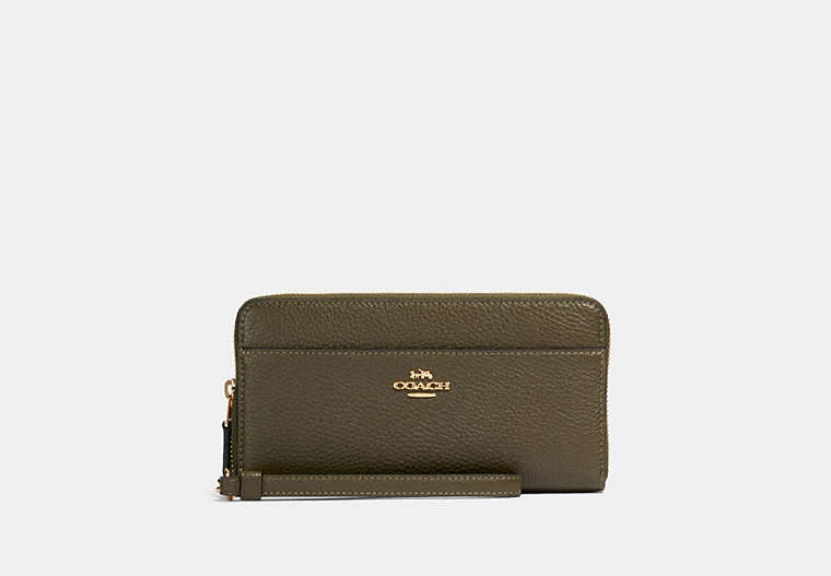 COACH®,ACCORDION ZIP WALLET WITH WRISTLET STRAP,Leather,Mini,Gold/Canteen,Front View
