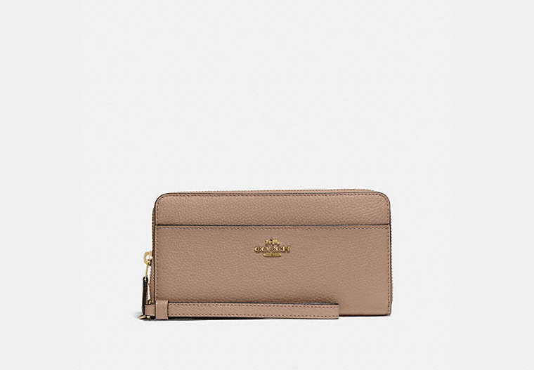 COACH®,ACCORDION ZIP WALLET WITH WRISTLET STRAP,Leather,Mini,Gold/Taupe,Front View