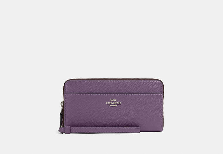 COACH®,ACCORDION ZIP WALLET WITH WRISTLET STRAP,Leather,Mini,Silver/Dusty Lavender,Front View