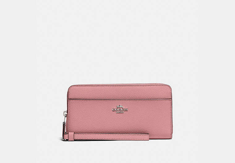 COACH®,ACCORDION ZIP WALLET WITH WRISTLET STRAP,Leather,Mini,Silver/Light Blush,Front View