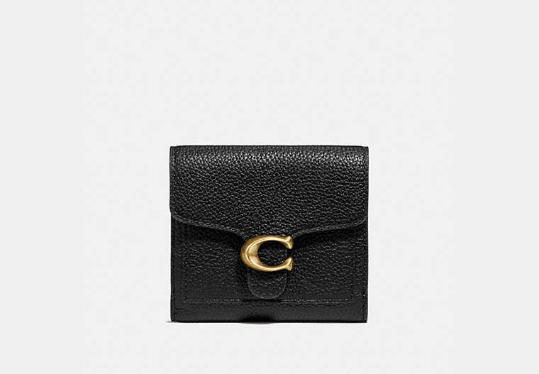 COACH®,TABBY SMALL WALLET,Pebbled Leather,Brass/Black,Front View