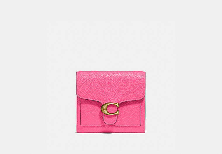 COACH®,TABBY SMALL WALLET,Pebbled Leather,Brass/Confetti Pink,Front View