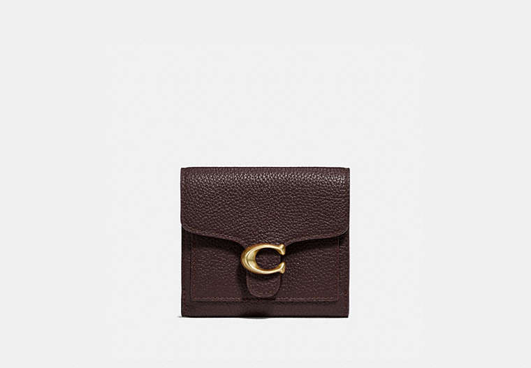 COACH®,TABBY SMALL WALLET,Pebbled Leather,Brass/Oxblood,Front View