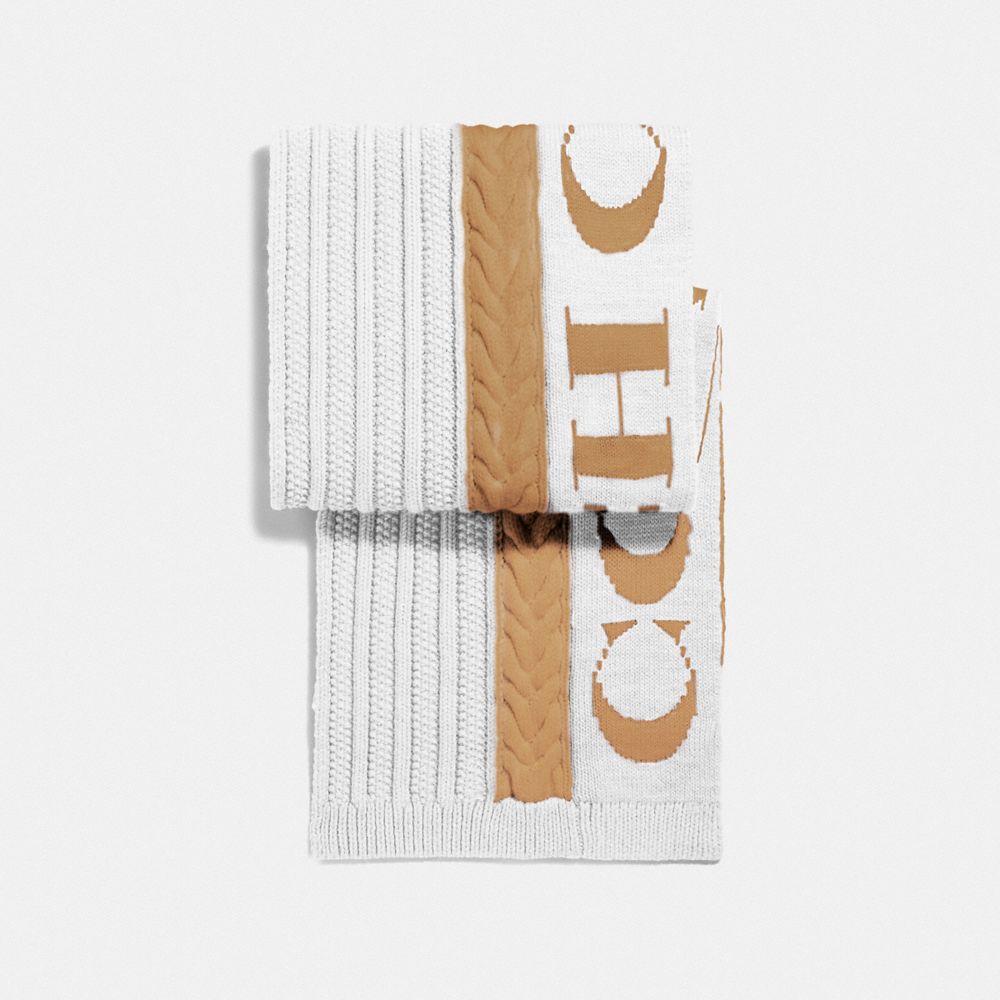 COACH®,CABLE KNIT SCARF,Wool Blend,Camel,Front View