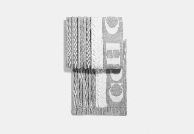 COACH®,CABLE KNIT SCARF,Wool Blend,GREY,Front View