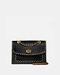 COACH®,PARKER WITH EDGE SCALLOP RIVETS,Pebble Leather/Smooth Leather/Suede,Medium,Brass/Black Multi,Front View