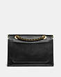COACH®,PARKER WITH EDGE SCALLOP RIVETS,Pebble Leather/Smooth Leather/Suede,Medium,Brass/Black Multi,Back View