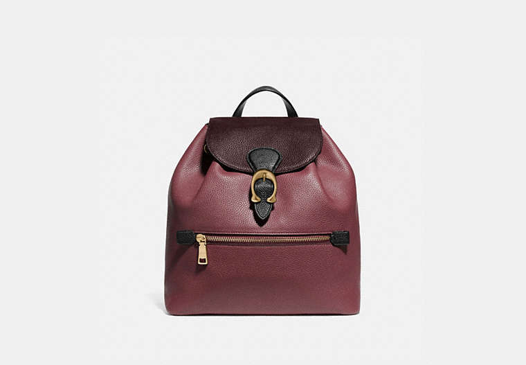COACH®,EVIE BACKPACK IN COLORBLOCK LEATHER,Large,Brass/Vintage Mauve Multi,Front View image number 0