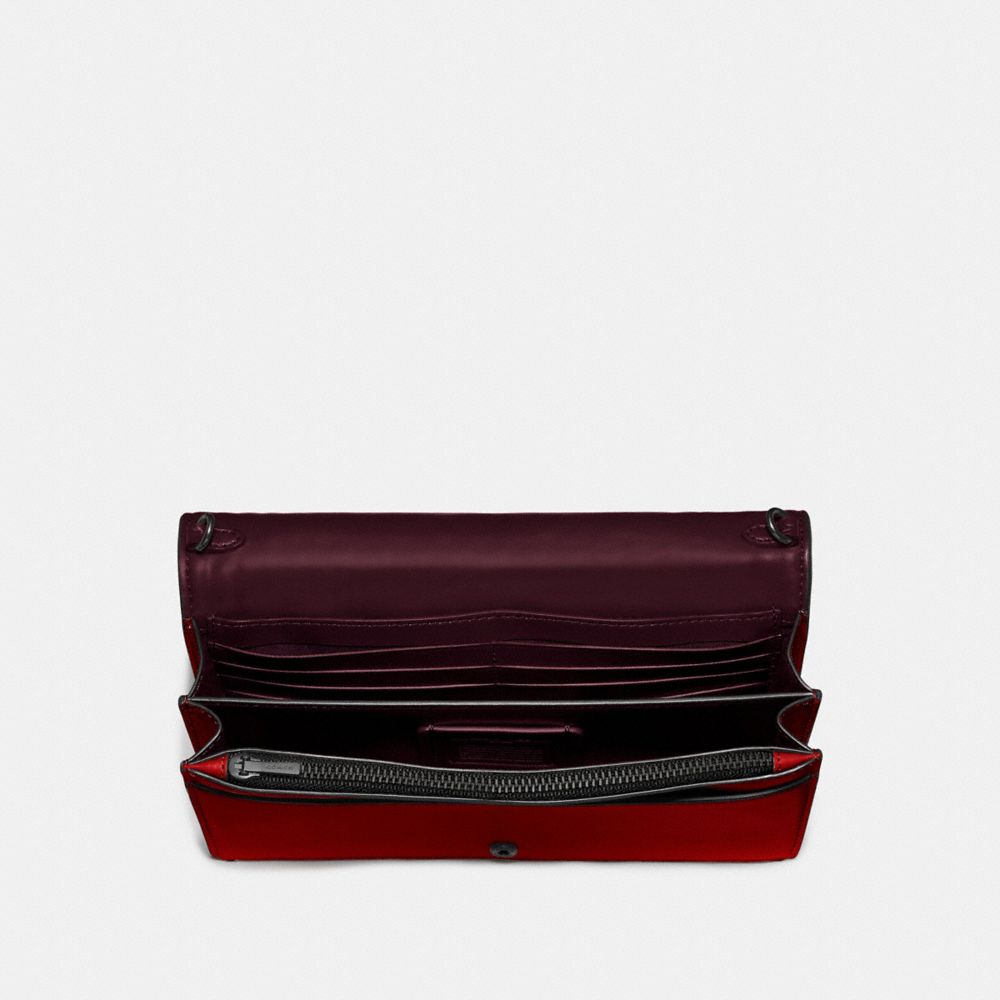 COACH®,CALLIE FOLDOVER CHAIN CLUTCH WITH QUILTING AND RIVETS,Leather,Mini,Pewter/Red Apple,Inside View,Top View