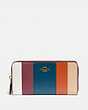 COACH®,ACCORDION ZIP WALLET WITH PATCHWORK STRIPES,Leather,Brass/Oxblood Multi,Front View