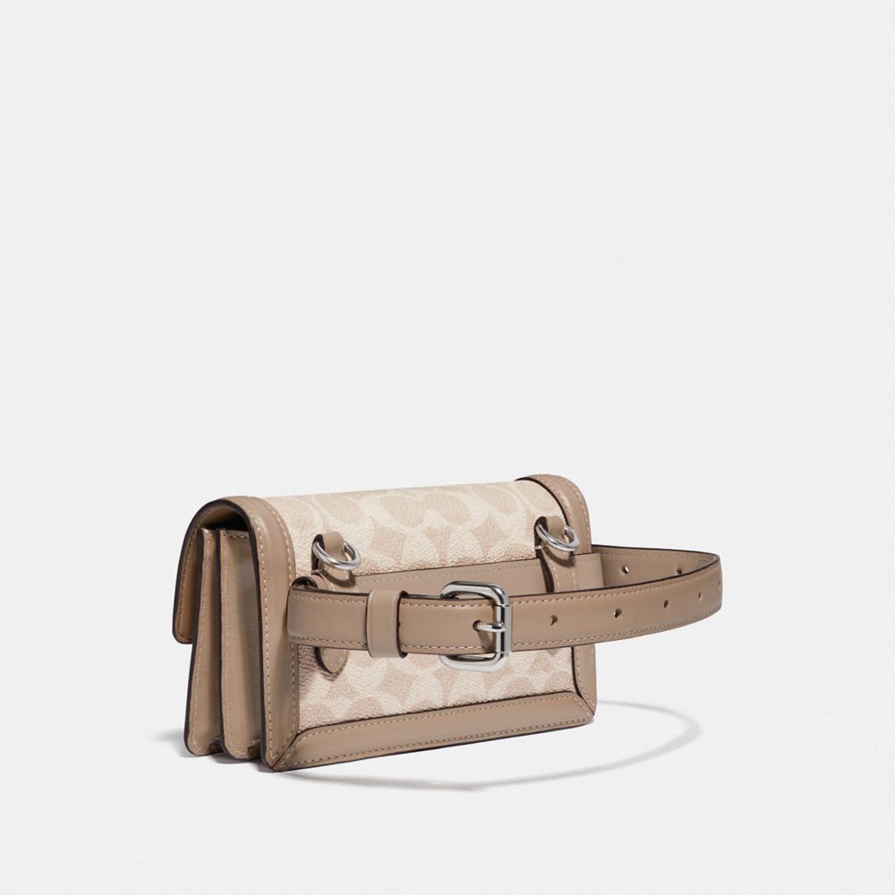COACH®,RILEY CONVERTIBLE BELT BAG IN COLORBLOCK SIGNATURE CANVAS,pvc,Mini,Light Antique Nickel/Sand Taupe,Angle View