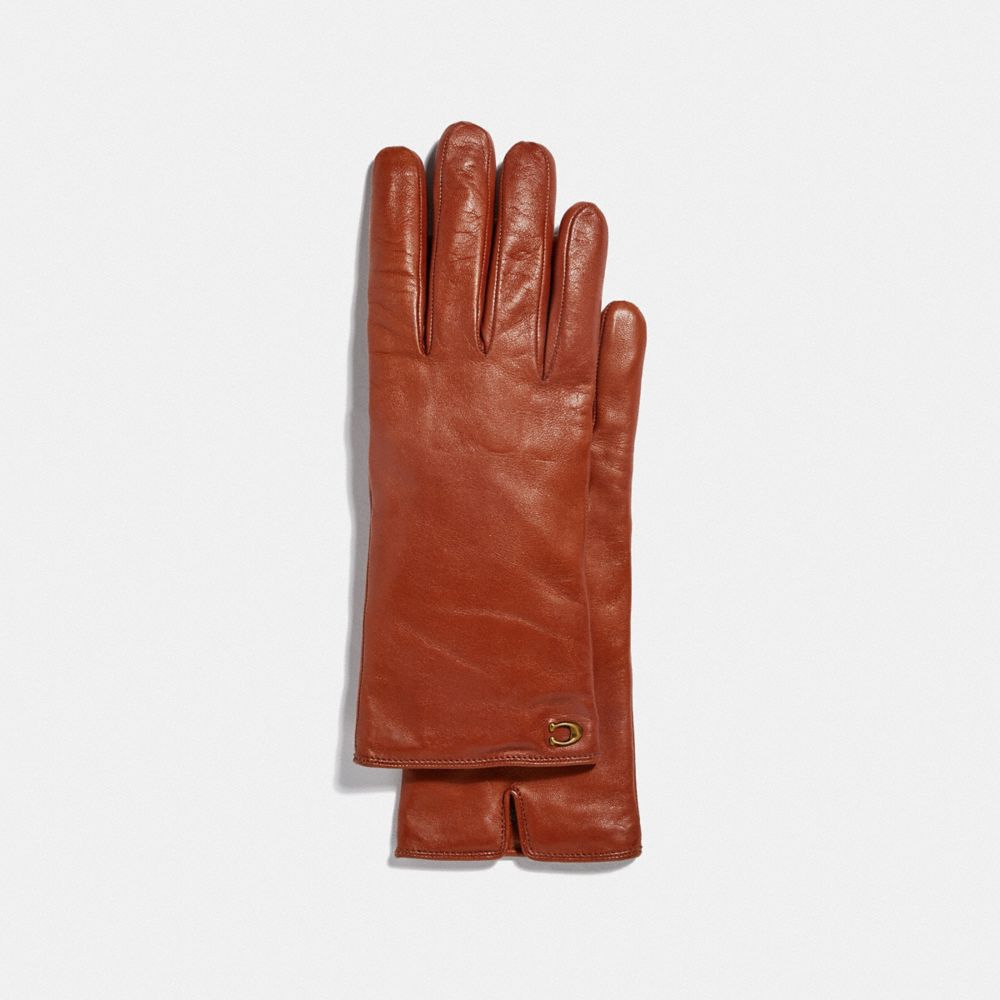 COACH®,Sculpted Signature Leather Tech Gloves,,Front View