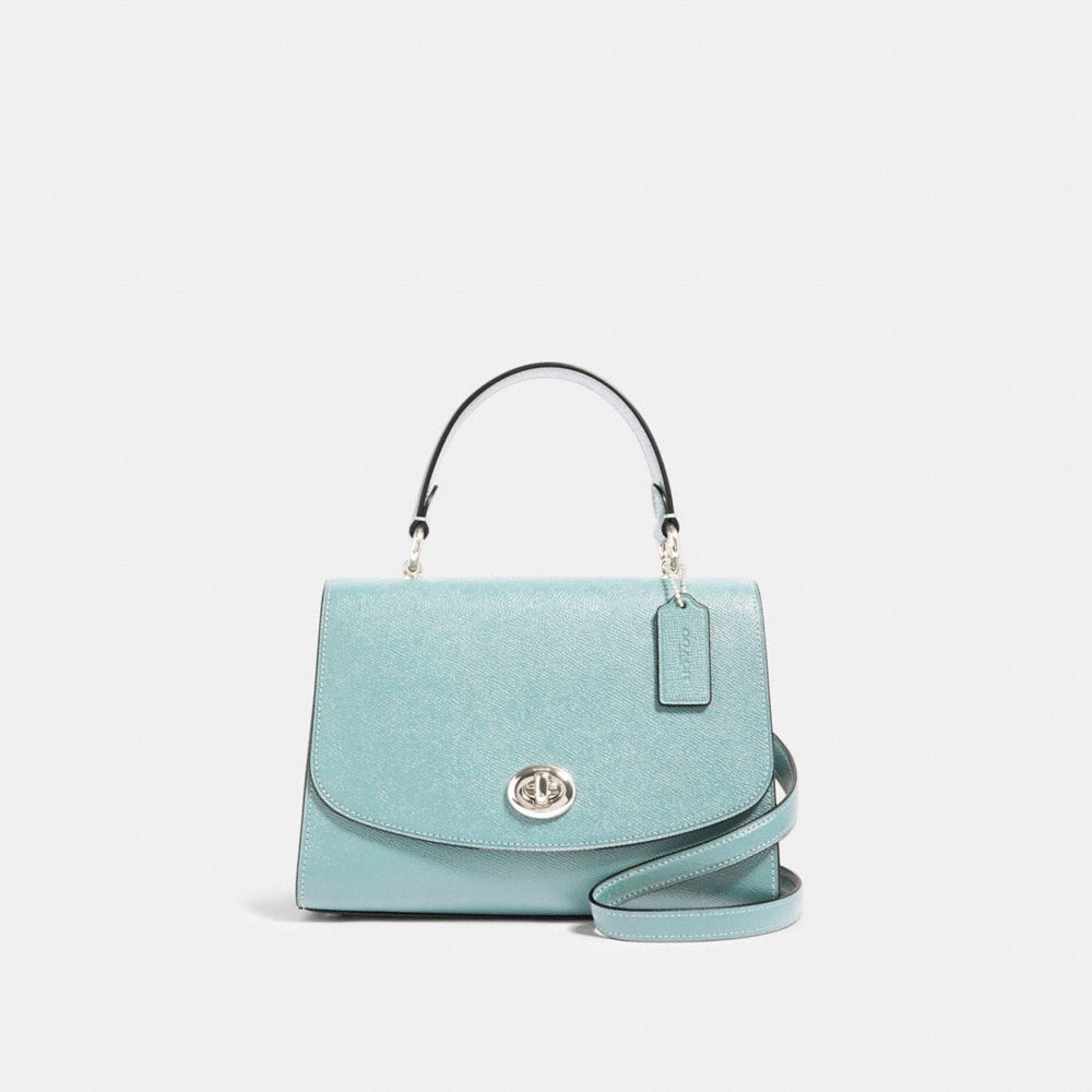 COACH®,TILLY TOP HANDLE SATCHEL,Leather,Silver/SEAFOAM,Front View