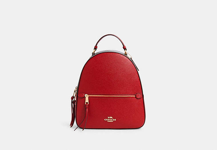COACH®,JORDYN BACKPACK WITH SIGNATURE CANVAS DETAIL,pvc,Medium,Gold/Brown 1941 Red,Front View