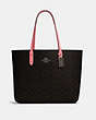 COACH®,TOWN TOTE IN SIGNATURE CANVAS,pvc,Gunmetal/Brown Pink Lemonade,Front View