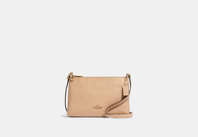 COACH®,MIA CROSSBODY,Leather,Gold/Taupe,Front View