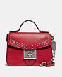 COACH®,CASSIDY TOP HANDLE CROSSBODY WITH RIVETS,Leather,Small,Silver/Bright Cardinal,Front View