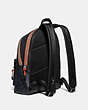 COACH®,ACADEMY BACKPACK IN SIGNATURE CANVAS WITH VARSITY ZIPPER,Large,Silver/Charcoal Multi,Angle View