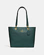 COACH®,JES TOTE,Leather,Large,Gold/Evergreen,Front View