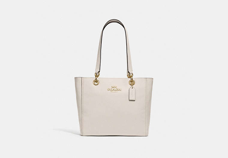 COACH®,JES TOTE,Leather,Large,Gold/Chalk,Front View