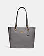 COACH®,JES TOTE,Leather,Large,Gold/Heather Grey,Front View