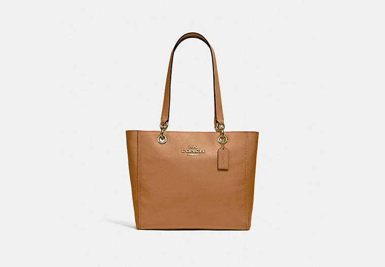 COACH®,JES TOTE,Leather,Large,Gold/LIGHT SADDLE,Front View