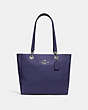 COACH®,JES TOTE,Leather,Large,Silver/CADET,Front View