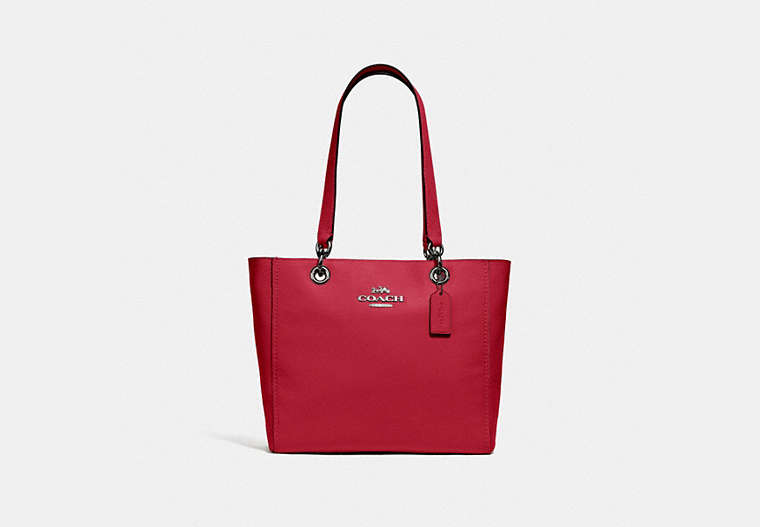 COACH®,JES TOTE,Leather,Large,Silver/Bright Cardinal,Front View