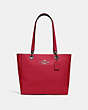 COACH®,JES TOTE,Leather,Large,Silver/Bright Cardinal,Front View