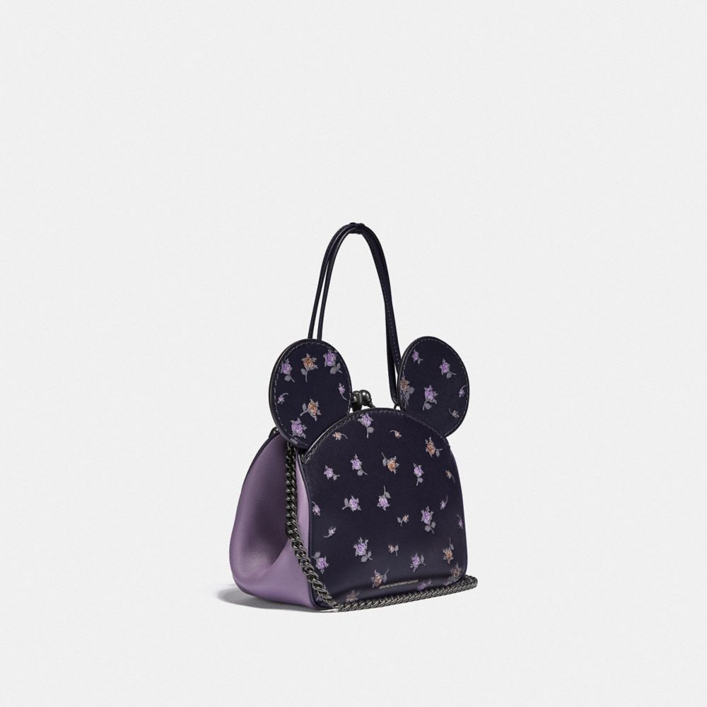 COACH®,DISNEY X COACH MINNIE MOUSE KISSLOCK BAG,Glovetan Leather,Mini,Pewter/Ink,Angle View