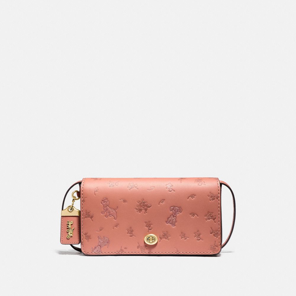 COACH®,DISNEY X COACH DINKY WITH MIXED DALMATIAN PRINT,Leather,Mini,Brass/Light Peach,Front View