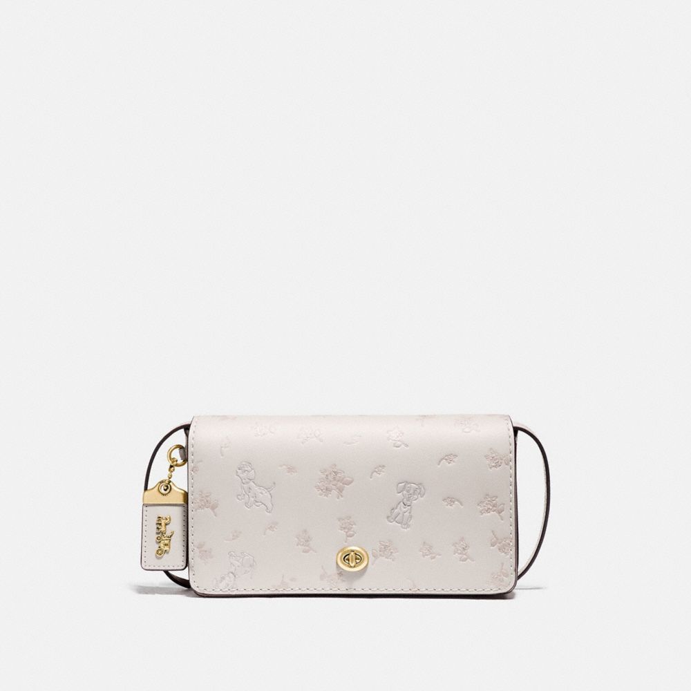 COACH®,DISNEY X COACH DINKY WITH MIXED DALMATIAN PRINT,Leather,Mini,Brass/Chalk,Front View