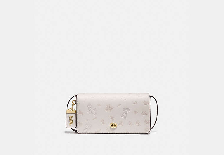 COACH®,DISNEY X COACH DINKY WITH MIXED DALMATIAN PRINT,Leather,Mini,Brass/Chalk,Front View