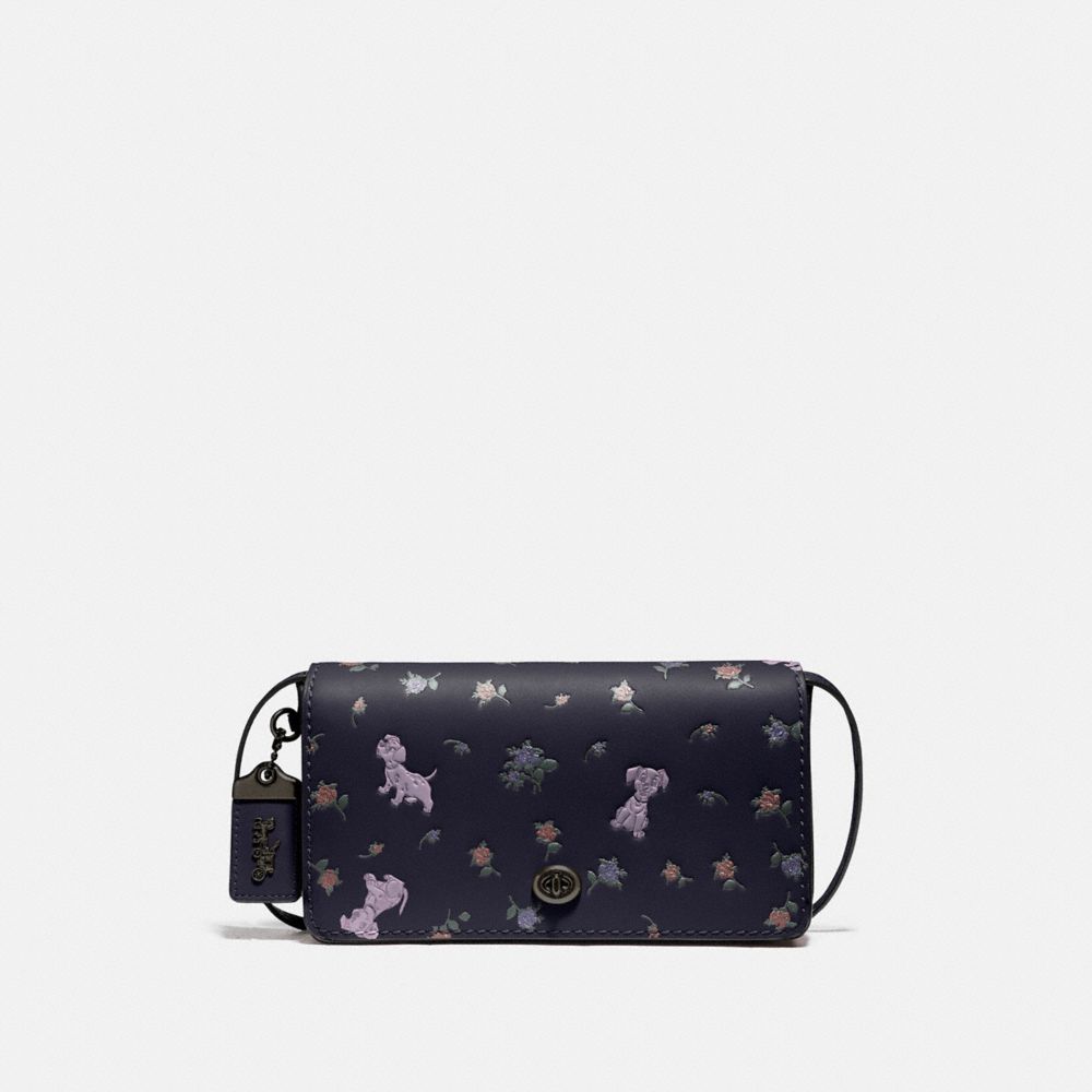 COACH®,DISNEY X COACH DINKY WITH MIXED DALMATIAN PRINT,Leather,Mini,Pewter/Ink,Front View